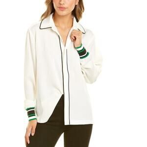 Saylient Women's White Black Long Sleeve Button Down Shirt Blouse Top Size M